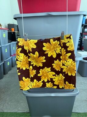 Yellow Floral Mini Skirt - Brown Background mp75